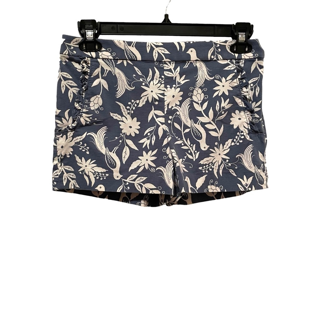 Loft Women’s Size 2 Shorts Cute Bird Print Flat Front Blue White Textured